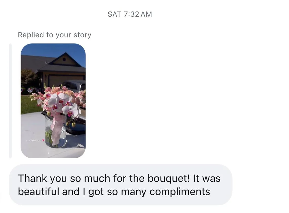 Thank-you message from a Joy Flowers Studio client